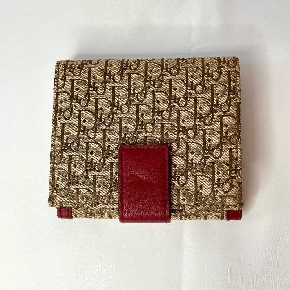 Dior Beige Logo Canvas Wallet with Bordeaux Leather – New with Tags - Picture 5 of 11